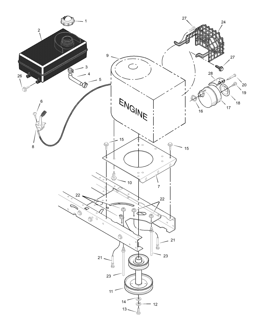 Engine Mount Diagram and Parts List for 312003X50A 2003 Briggs and Stratton Lawn Tractor